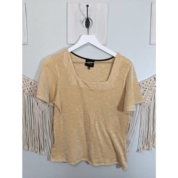 W5 Mustard Yellow and White Squareneck Blouse - Picture 1 of 7